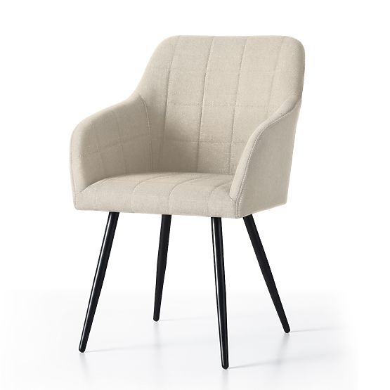 4x Čalouněná židle s čtvercovým prošíváním Béžová LUXANO Černé nohy látka Lumos