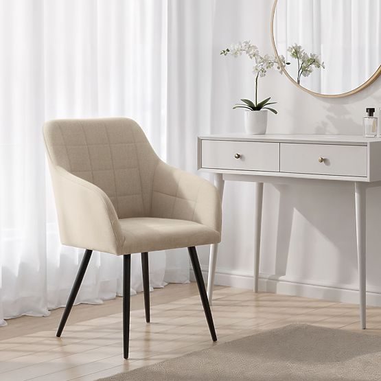 4x Čalouněná židle s čtvercovým prošíváním Béžová LUXANO Černé nohy látka Lumos