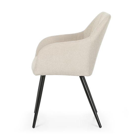 4x Čalouněná židle s čtvercovým prošíváním Béžová LUXANO Černé nohy látka Lumos