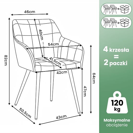 4x Čalouněná židle s čtvercovým prošíváním Béžová LUXANO Černé nohy