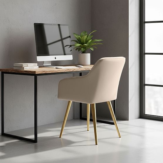 4x Čalouněná židle s čtvercovým prošíváním Béžová LUXANO Zlaté nohy