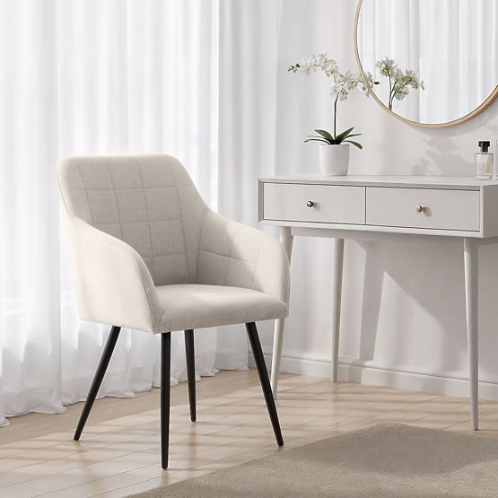 4x Čalouněná židle s čtvercovým prošíváním Krémová LUXANO Černé nohy látka Lumos