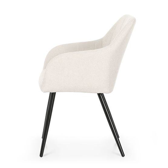 4x Čalouněná židle s čtvercovým prošíváním Krémová LUXANO Černé nohy látka Lumos