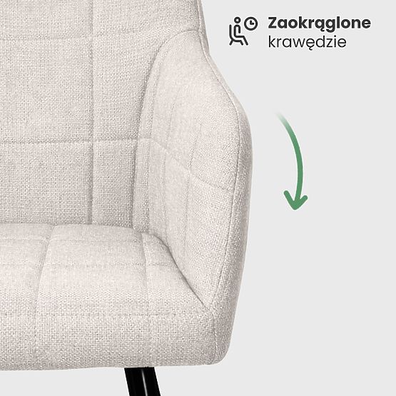 4x Čalouněná židle s čtvercovým prošíváním Krémová LUXANO Černé nohy látka Lumos