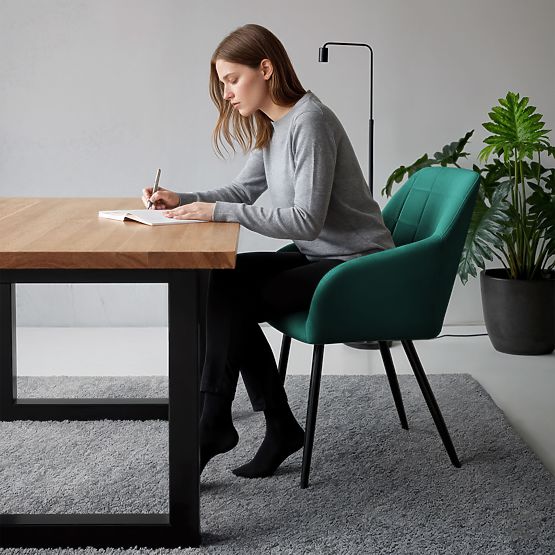 4x Čalouněná židle s čtvercovým prošíváním Lahvově Zelená LUXANO Černé nohy