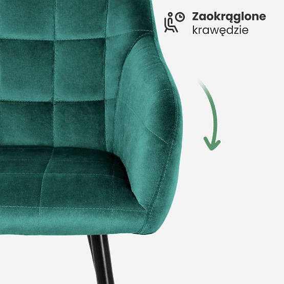 4x Čalouněná židle s čtvercovým prošíváním Lahvově Zelená LUXANO Černé nohy