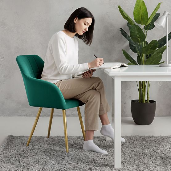 4x Čalouněná židle s čtvercovým prošíváním Lahvově Zelená LUXANO Zlaté nohy