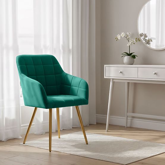 4x Čalouněná židle s čtvercovým prošíváním Lahvově Zelená LUXANO Zlaté nohy