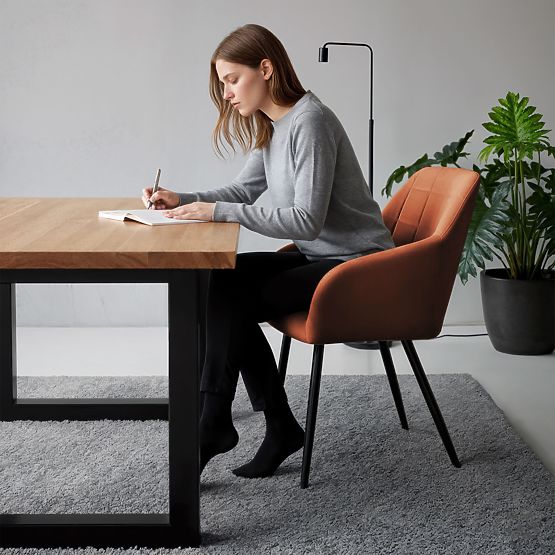 4x Čalouněná židle s čtvercovým prošíváním Měděná LUXANO Černé nohy