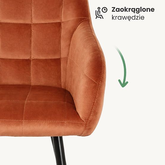 4x Čalouněná židle s čtvercovým prošíváním Měděná LUXANO Černé nohy