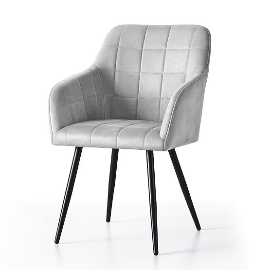 4x Čalouněná židle s čtvercovým prošíváním Šedá LUXANO Černé nohy