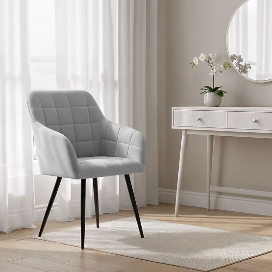 4x Čalouněná židle s čtvercovým prošíváním Šedá LUXANO Černé nohy