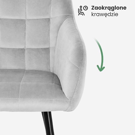 4x Čalouněná židle s čtvercovým prošíváním Šedá LUXANO Černé nohy