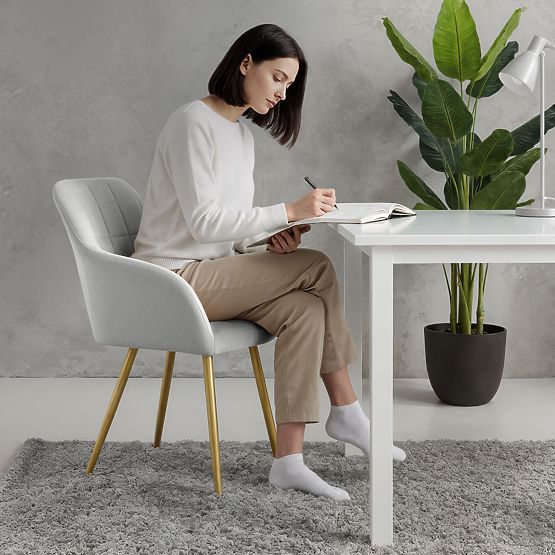 4x Čalouněná židle s čtvercovým prošíváním Šedá LUXANO Zlaté nohy