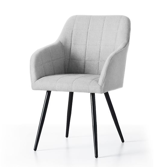 4x Čalouněná židle s čtvercovým prošíváním Světle Šedá LUXANO Černé nohy látka Lumos