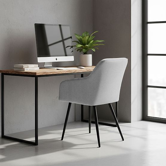 4x Čalouněná židle s čtvercovým prošíváním Světle Šedá LUXANO Černé nohy látka Lumos