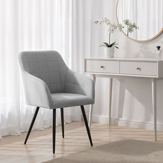 4x Čalouněná židle s čtvercovým prošíváním Světle Šedá LUXANO Černé nohy látka Lumos