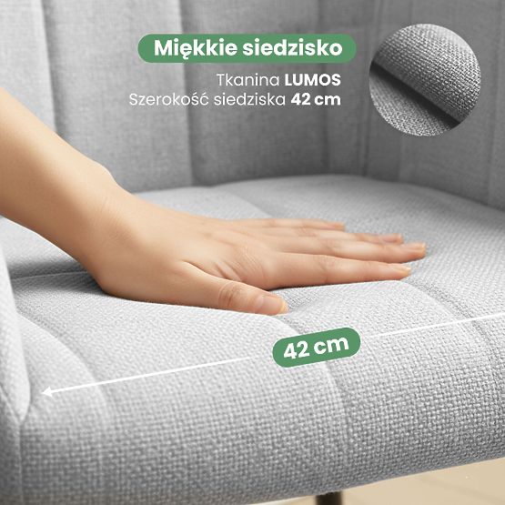 4x Čalouněná židle s čtvercovým prošíváním Světle Šedá LUXANO Černé nohy látka Lumos