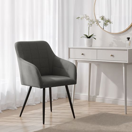 4x Čalouněná židle s čtvercovým prošíváním Tmavý Grafit LUXANO Černé nohy látka Lumos