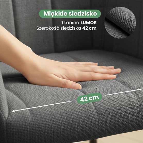 4x Čalouněná židle s čtvercovým prošíváním Tmavý Grafit LUXANO Černé nohy látka Lumos