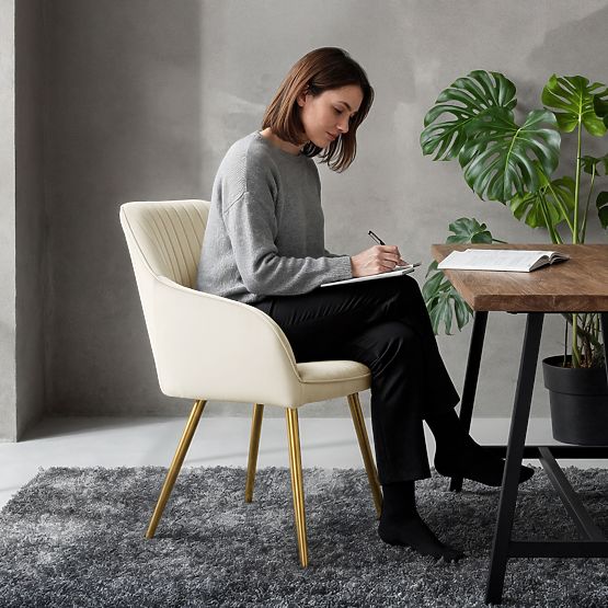 4x Sametová čalouněná židle s prošíváním Krémová FLORENCE Zlaté nohy