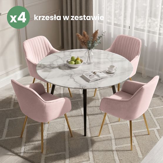 4x Sametová čalouněná židle s prošíváním Pudrová Růžová FLORENCE Zlaté nohy