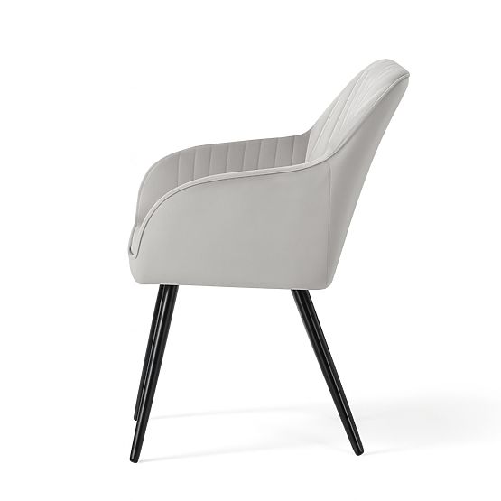 4x Sametová čalouněná židle s prošíváním Šedá FLORENCE Černé nohy