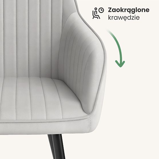 4x Sametová čalouněná židle s prošíváním Šedá FLORENCE Černé nohy