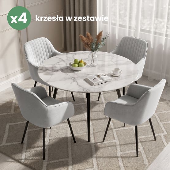 4x Sametová čalouněná židle s prošíváním Šedá FLORENCE Černé nohy