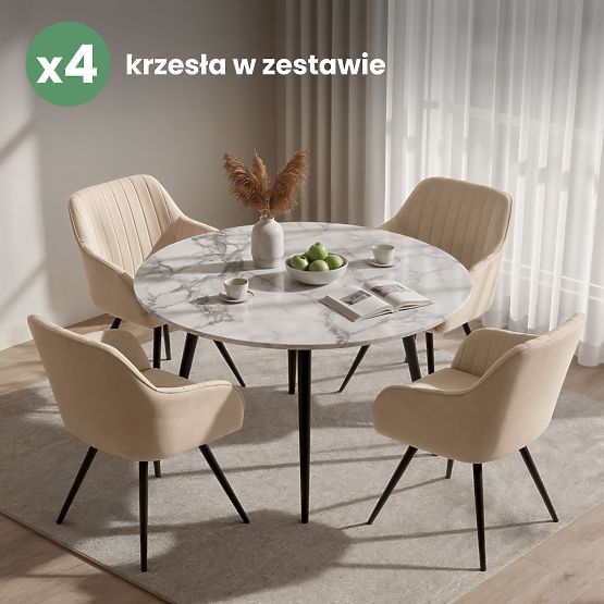 4x Sametová otočná židle s prošíváním Béžová TURNO Černé nohy