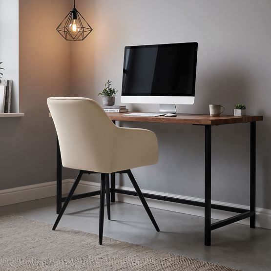 4x Sametová otočná židle s prošíváním Béžová TURNO Černé nohy