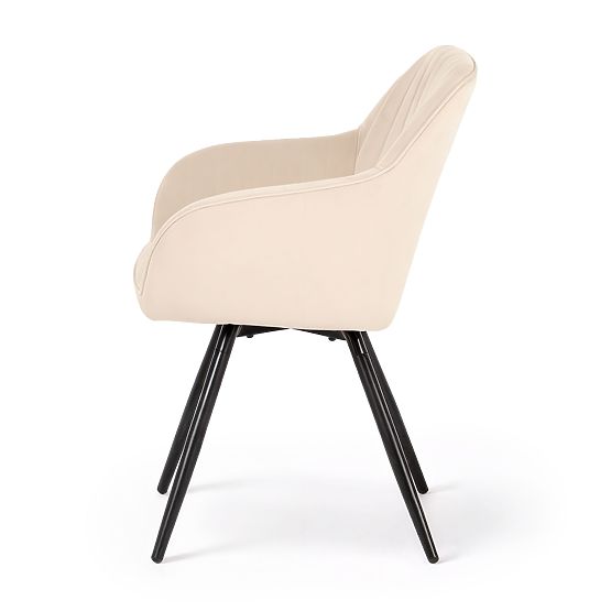 4x Sametová otočná židle s prošíváním Béžová TURNO Černé nohy