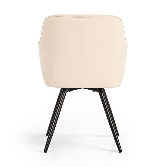 4x Sametová otočná židle s prošíváním Béžová TURNO Černé nohy