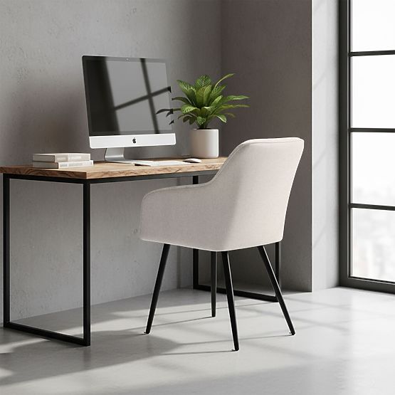 6x Čalouněná židle s čtvercovým prošíváním Krémová LUXANO Černé nohy látka Lumos