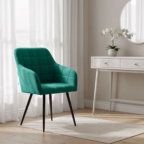 6x Čalouněná židle s čtvercovým prošíváním Lahvově Zelená LUXANO Černé nohy