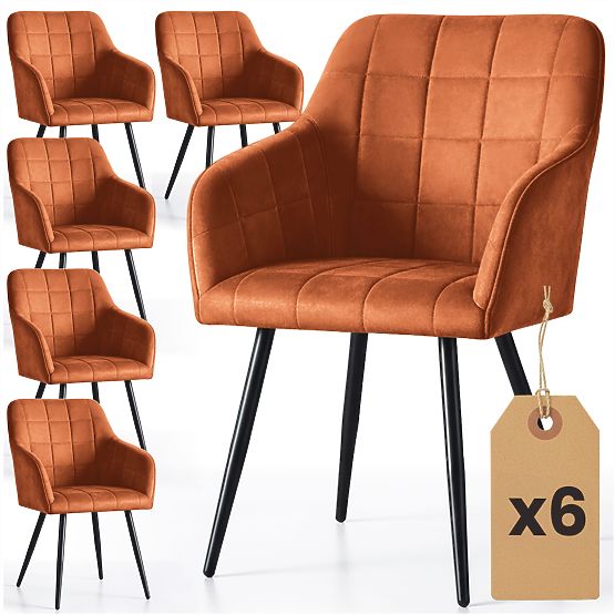 6x Čalouněná židle s čtvercovým prošíváním Měděná LUXANO Černé nohy