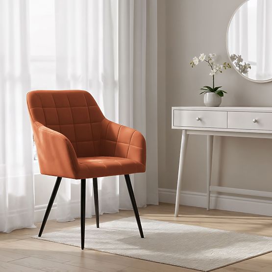 6x Čalouněná židle s čtvercovým prošíváním Měděná LUXANO Černé nohy