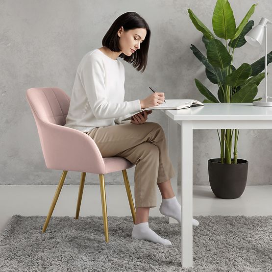 6x Čalouněná židle s čtvercovým prošíváním Pudrová Růžová LUXANO Zlaté nohy