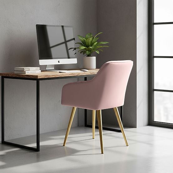 6x Čalouněná židle s čtvercovým prošíváním Pudrová Růžová LUXANO Zlaté nohy