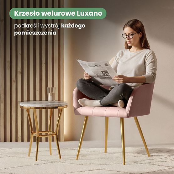 6x Čalouněná židle s čtvercovým prošíváním Pudrová Růžová LUXANO Zlaté nohy