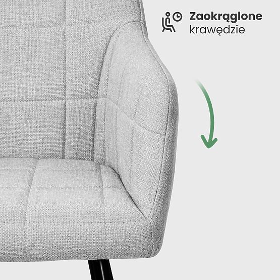 6x Čalouněná židle s čtvercovým prošíváním Světle Šedá LUXANO Černé nohy látka Lumos