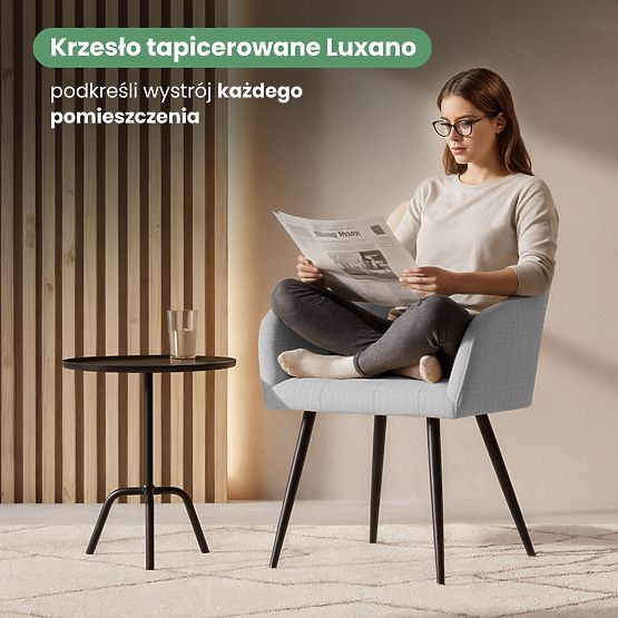 6x Čalouněná židle s čtvercovým prošíváním Světle Šedá LUXANO Černé nohy látka Lumos