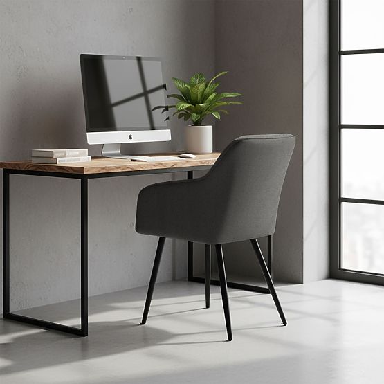 6x Čalouněná židle s čtvercovým prošíváním Tmavý Grafit LUXANO Černé nohy látka Lumos