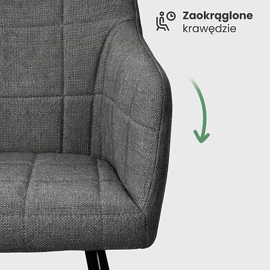 6x Čalouněná židle s čtvercovým prošíváním Tmavý Grafit LUXANO Černé nohy látka Lumos