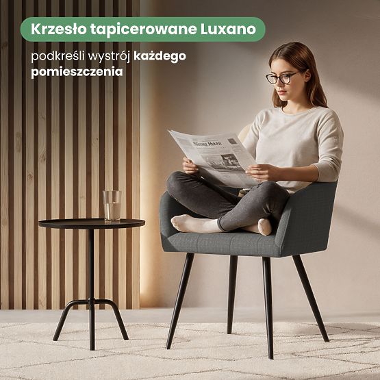 6x Čalouněná židle s čtvercovým prošíváním Tmavý Grafit LUXANO Černé nohy látka Lumos