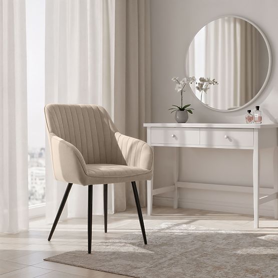 6x Sametová čalouněná židle s prošíváním Béžová FLORENCE Černé nohy