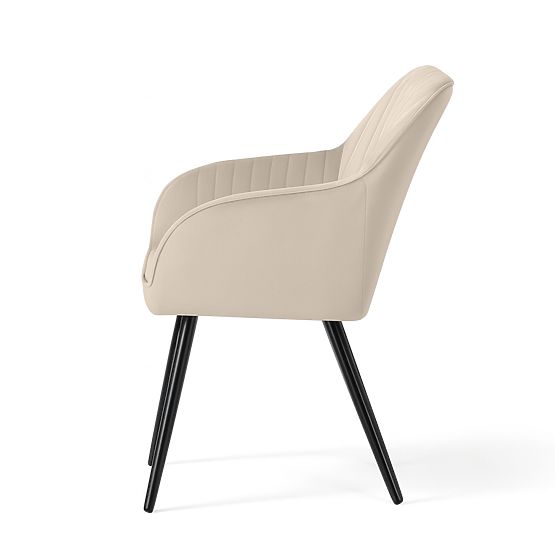 6x Sametová čalouněná židle s prošíváním Béžová FLORENCE Černé nohy