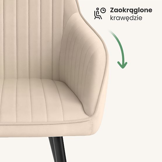 6x Sametová čalouněná židle s prošíváním Béžová FLORENCE Černé nohy