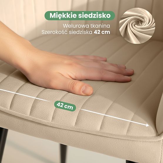 6x Sametová čalouněná židle s prošíváním Béžová FLORENCE Černé nohy