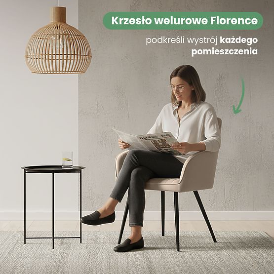 6x Sametová čalouněná židle s prošíváním Béžová FLORENCE Černé nohy